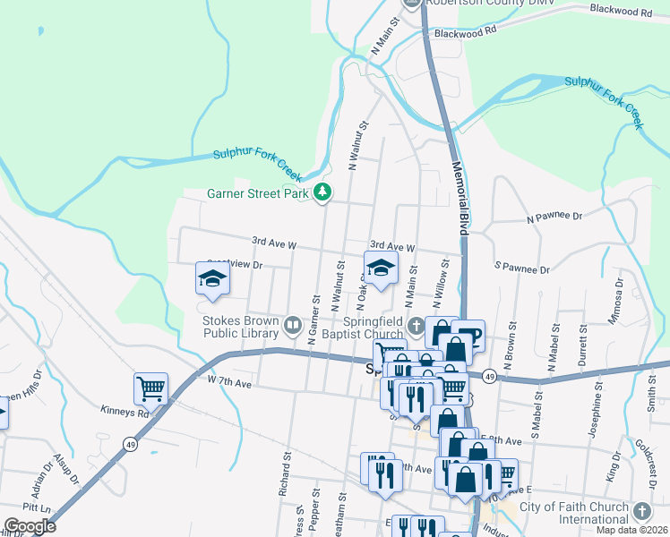 map of restaurants, bars, coffee shops, grocery stores, and more near 308 North Walnut Street in Springfield