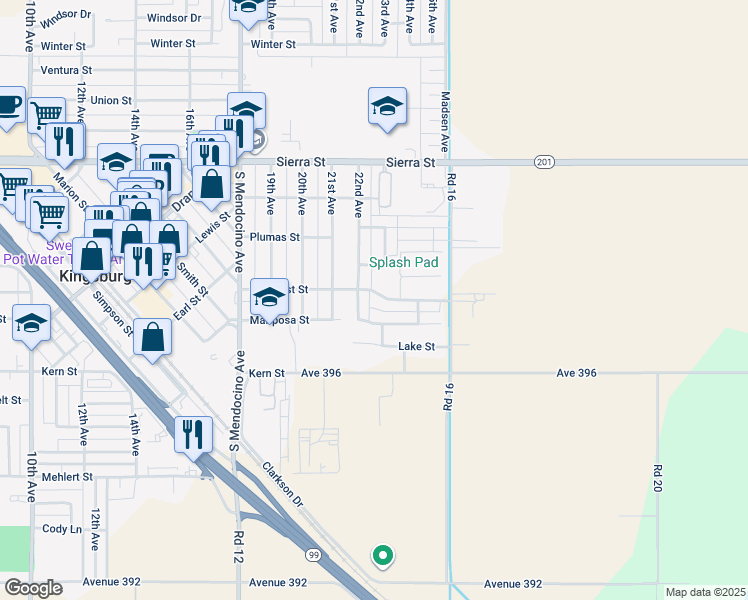 map of restaurants, bars, coffee shops, grocery stores, and more near 1364 22nd Avenue in Kingsburg
