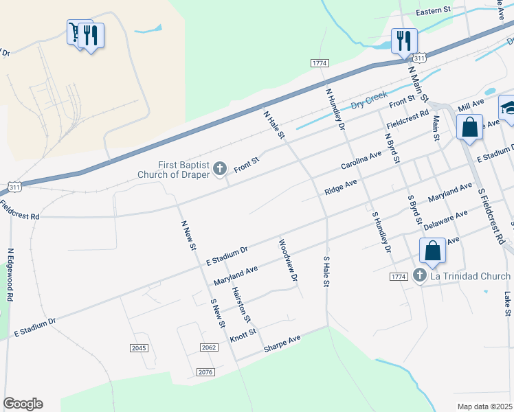 map of restaurants, bars, coffee shops, grocery stores, and more near 1127 Carolina Avenue in Eden