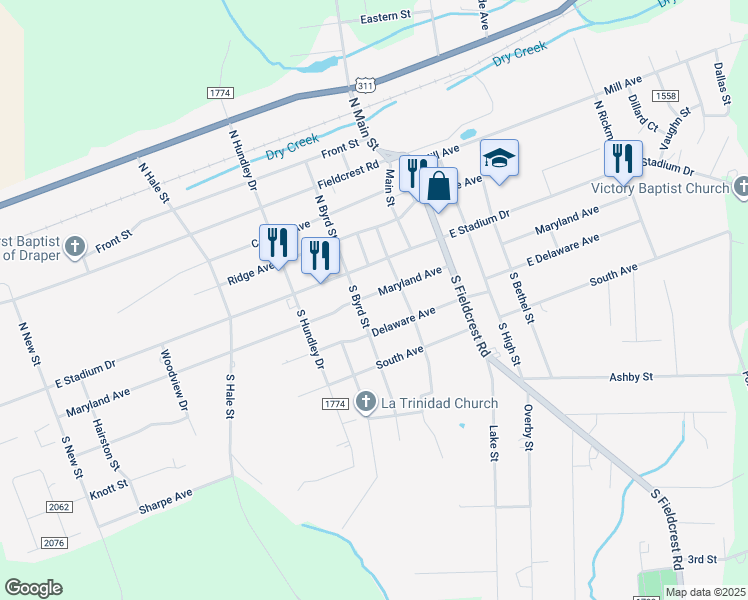 map of restaurants, bars, coffee shops, grocery stores, and more near 1406 Maryland Avenue in Eden