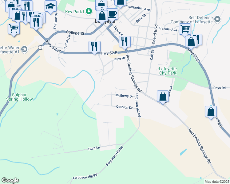 map of restaurants, bars, coffee shops, grocery stores, and more near 112 Mulberry Dr in Lafayette