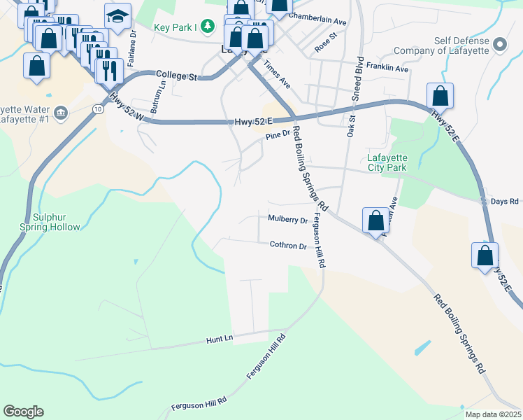 map of restaurants, bars, coffee shops, grocery stores, and more near 112 Mulberry Drive in Lafayette