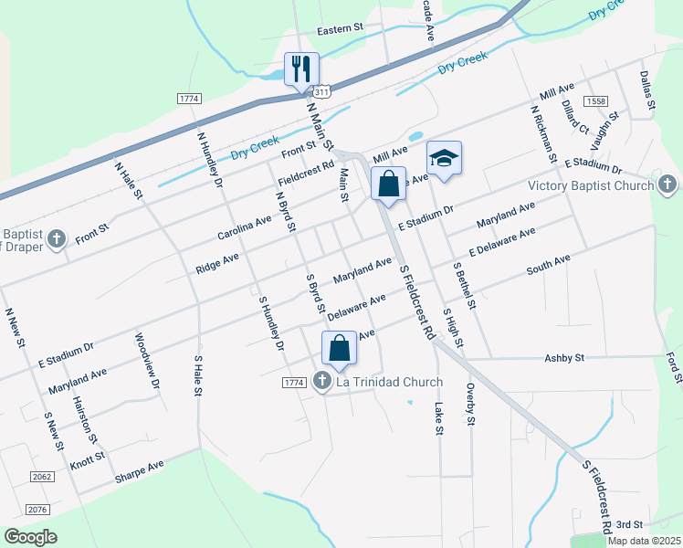 map of restaurants, bars, coffee shops, grocery stores, and more near 1417 Maryland Avenue in Eden