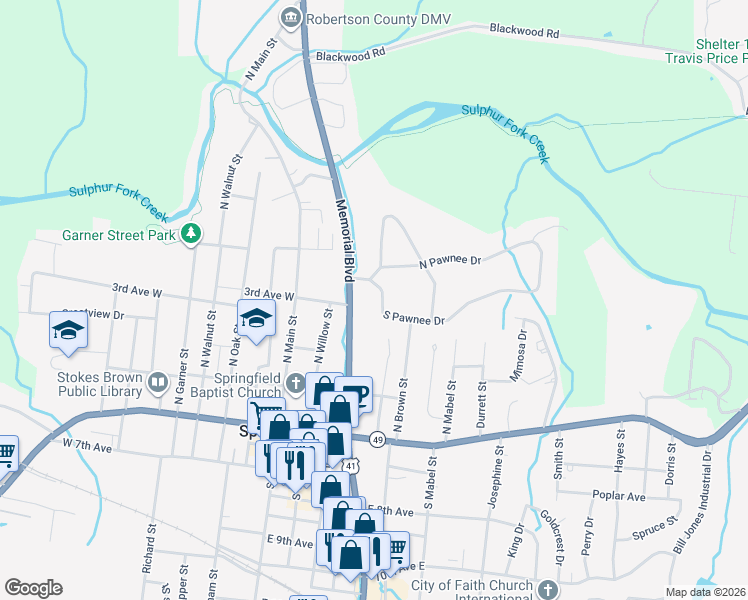 map of restaurants, bars, coffee shops, grocery stores, and more near 208 Memorial Boulevard in Springfield