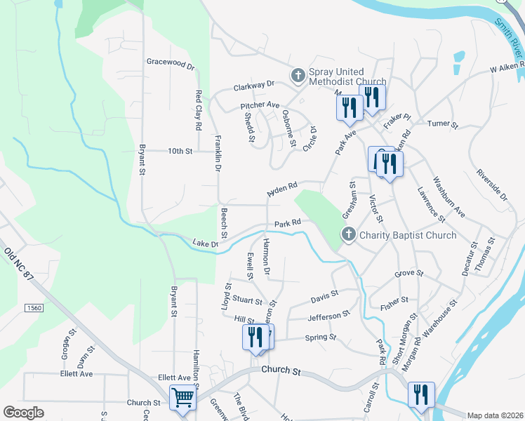 map of restaurants, bars, coffee shops, grocery stores, and more near 748 Ayden Road in Eden