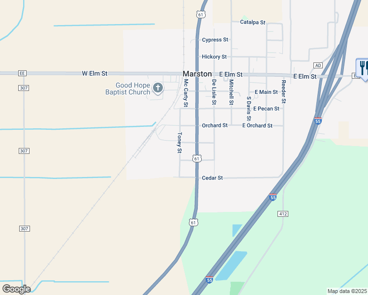 map of restaurants, bars, coffee shops, grocery stores, and more near 200-202 West Walnut Street in Portageville