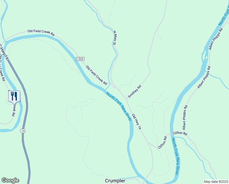 map of restaurants, bars, coffee shops, grocery stores, and more near 121 Old Field Creek Road in Grassy Creek