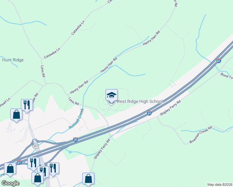 map of restaurants, bars, coffee shops, grocery stores, and more near 899 Henry Harr Road in Blountville