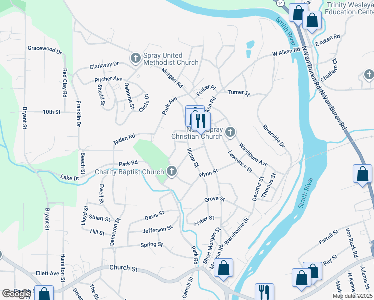 map of restaurants, bars, coffee shops, grocery stores, and more near 521 Victor Street in Eden