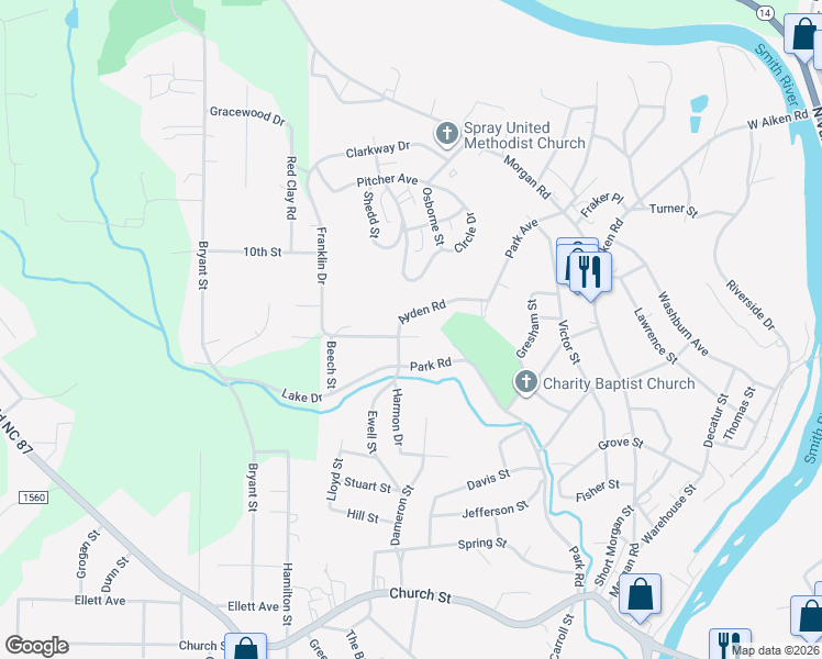 map of restaurants, bars, coffee shops, grocery stores, and more near 748 Ayden Road in Eden
