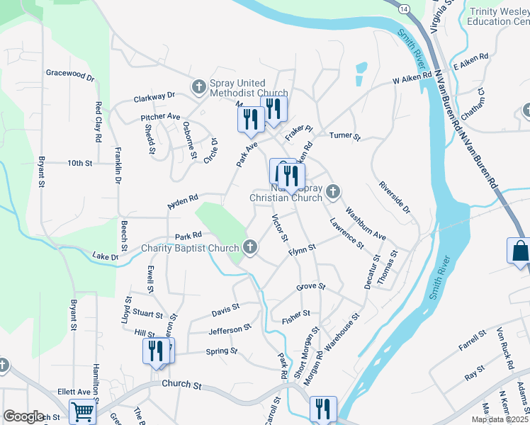 map of restaurants, bars, coffee shops, grocery stores, and more near 521 Victor Street in Eden