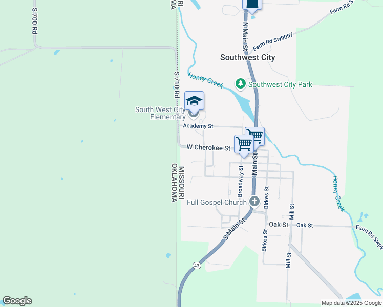 map of restaurants, bars, coffee shops, grocery stores, and more near 414 West Cherokee Street in Southwest City