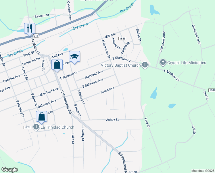 map of restaurants, bars, coffee shops, grocery stores, and more near 1815 South Avenue in Eden