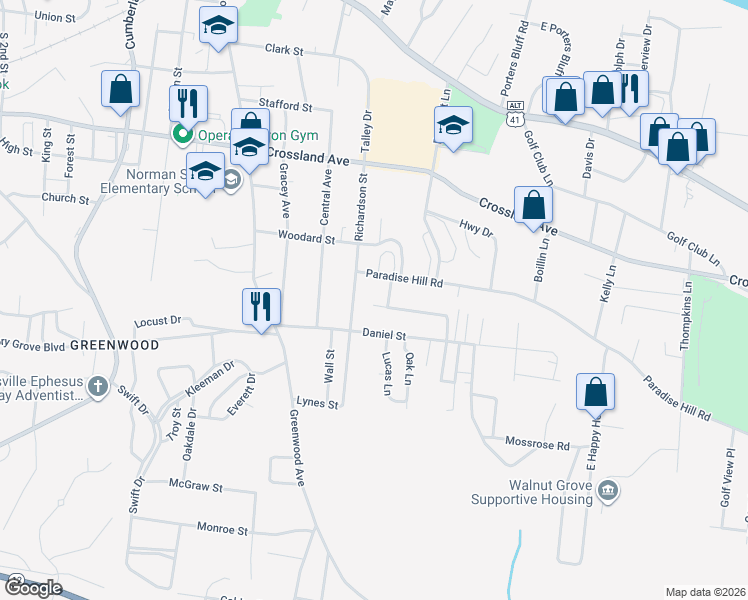 map of restaurants, bars, coffee shops, grocery stores, and more near 839 1/2 Richardson Street in Clarksville
