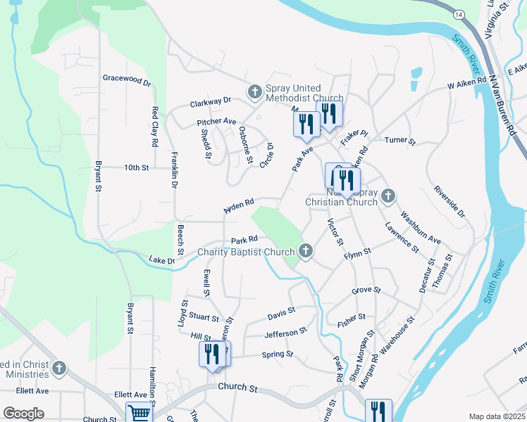 map of restaurants, bars, coffee shops, grocery stores, and more near 708 Ayden Road in Eden