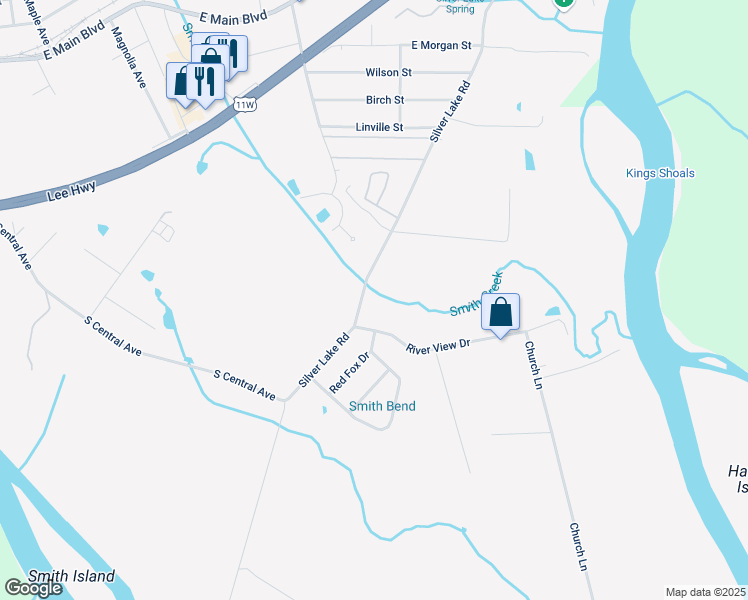 map of restaurants, bars, coffee shops, grocery stores, and more near 425 Silver Lake Rd in Church Hill