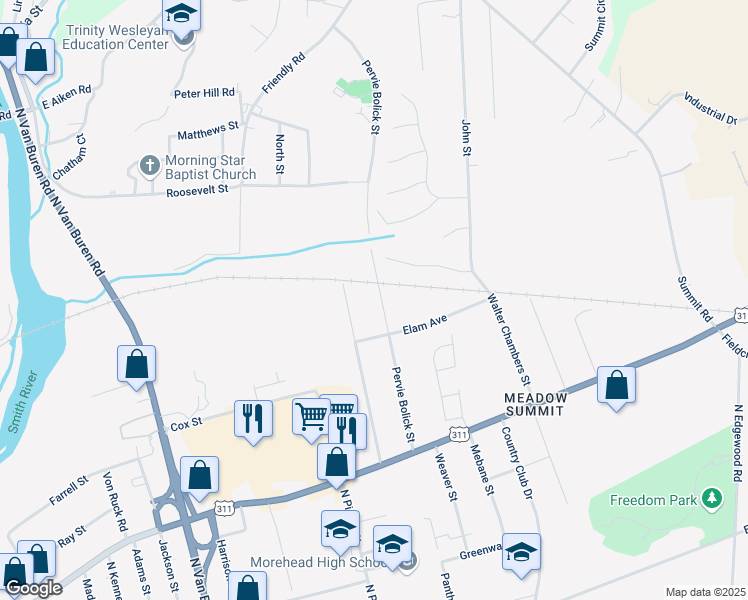 map of restaurants, bars, coffee shops, grocery stores, and more near 419 Pervie Bolick Street in Eden