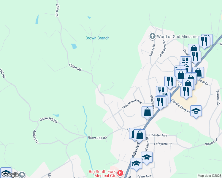 map of restaurants, bars, coffee shops, grocery stores, and more near 610 Litton Rd in Oneida