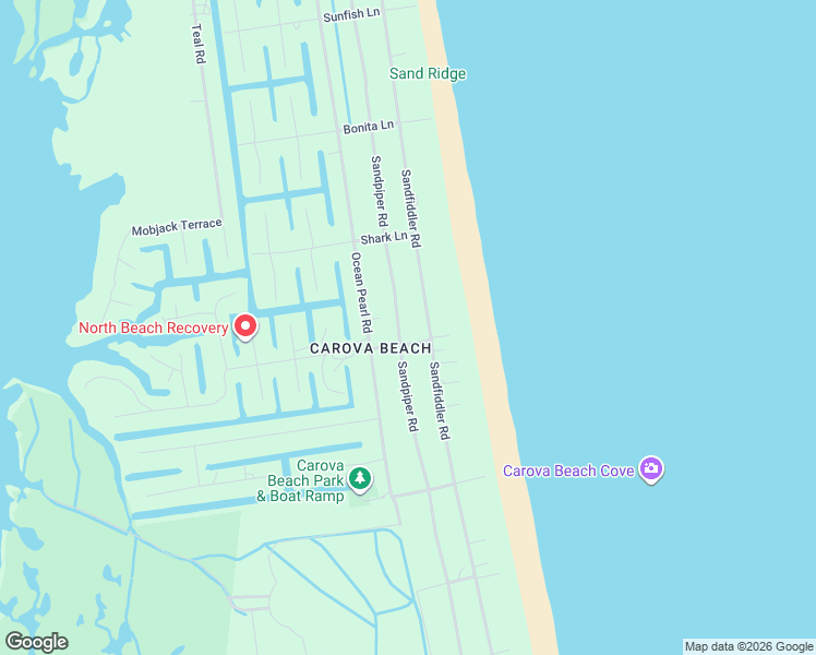 map of restaurants, bars, coffee shops, grocery stores, and more near 2141 Sandpiper Road in Corolla