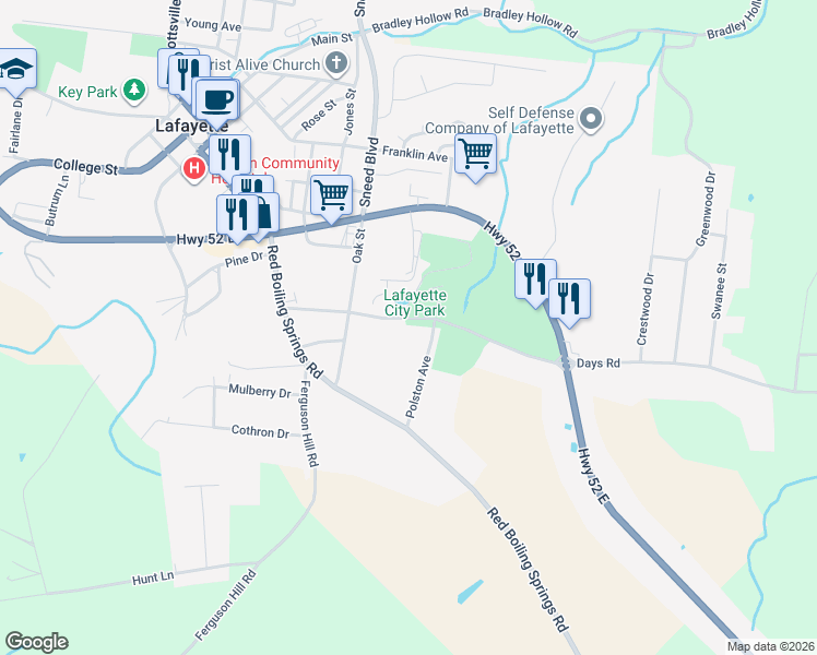 map of restaurants, bars, coffee shops, grocery stores, and more near 422 Days Road in Lafayette