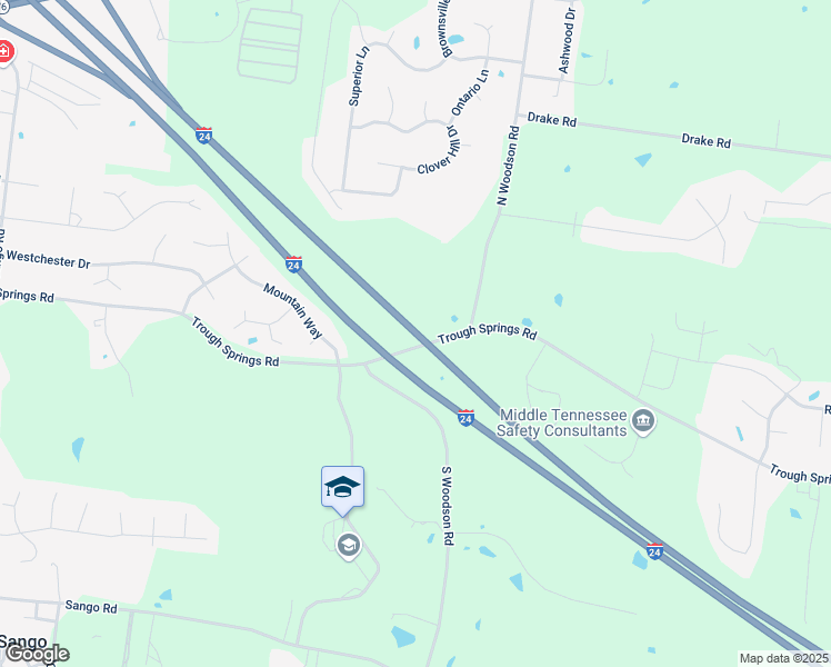 map of restaurants, bars, coffee shops, grocery stores, and more near Interstate 24 in Clarksville