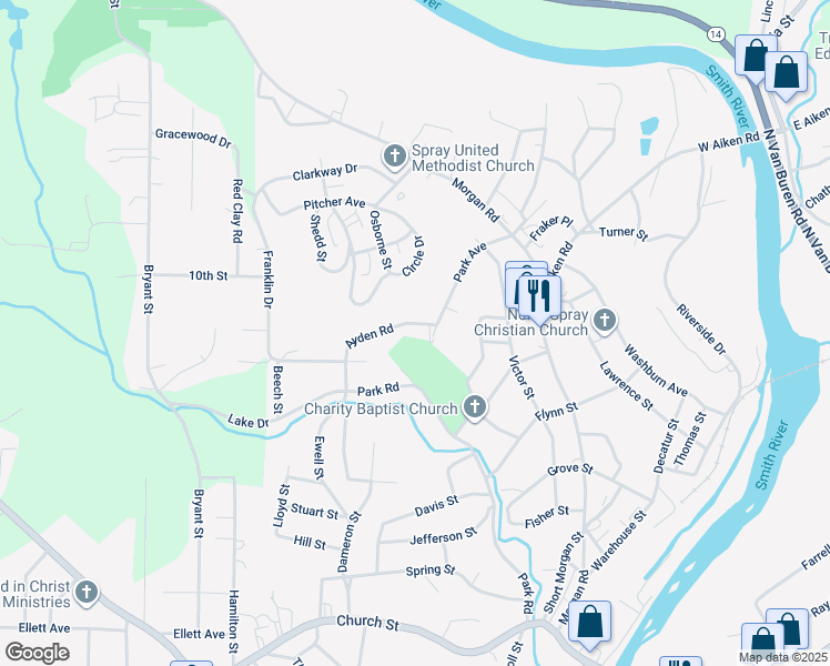 map of restaurants, bars, coffee shops, grocery stores, and more near 708 Ayden Road in Eden
