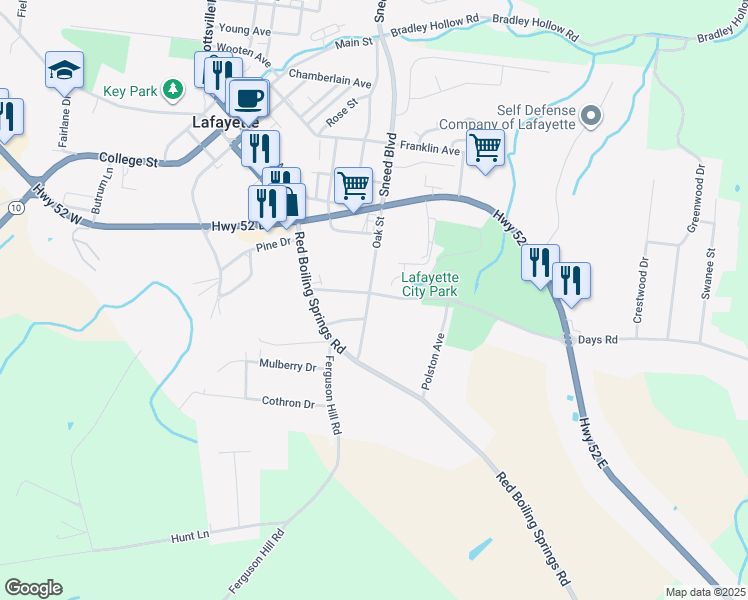 map of restaurants, bars, coffee shops, grocery stores, and more near 109 Lloyd Street in Lafayette