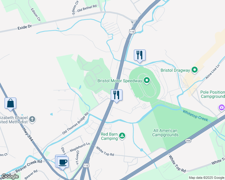 map of restaurants, bars, coffee shops, grocery stores, and more near 2803-2965 State Highway 34 in Bluff City