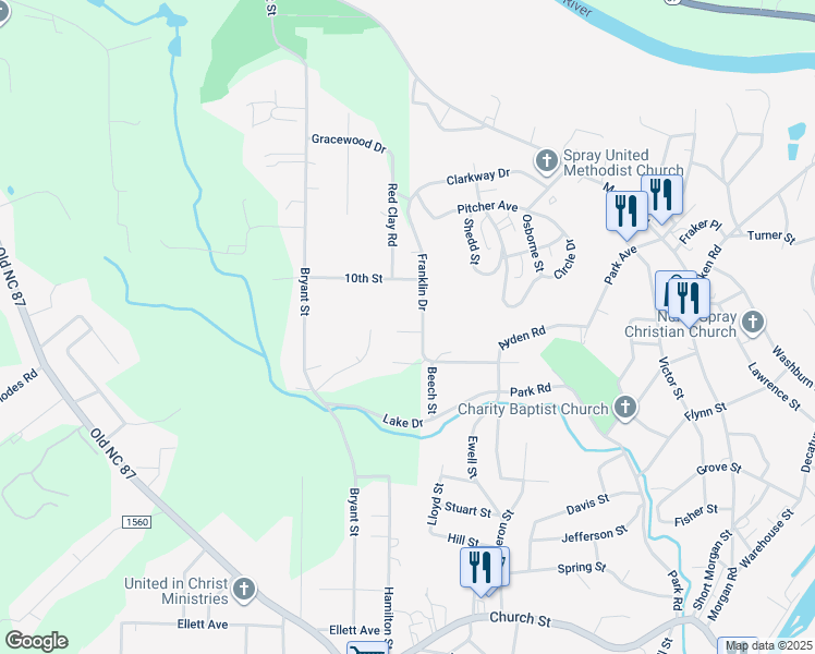 map of restaurants, bars, coffee shops, grocery stores, and more near 515 Franklin Drive in Eden