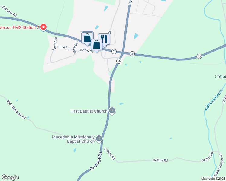 map of restaurants, bars, coffee shops, grocery stores, and more near 333 Carthage Road in Red Boiling Springs