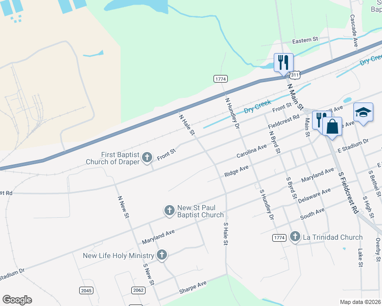 map of restaurants, bars, coffee shops, grocery stores, and more near 1148 Front Street in Eden