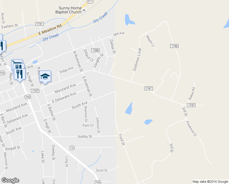 map of restaurants, bars, coffee shops, grocery stores, and more near 1434 South Ave E in Eden