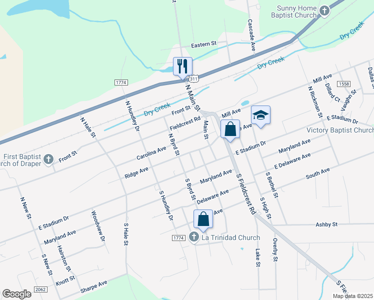 map of restaurants, bars, coffee shops, grocery stores, and more near 1406 Carolina Avenue in Eden