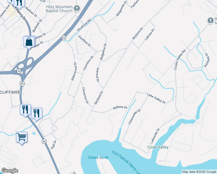 map of restaurants, bars, coffee shops, grocery stores, and more near 3911 Skyland Drive in Kingsport