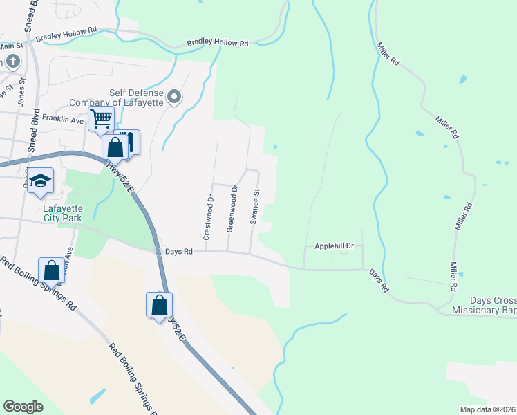 map of restaurants, bars, coffee shops, grocery stores, and more near 512 Swanee Street in Lafayette