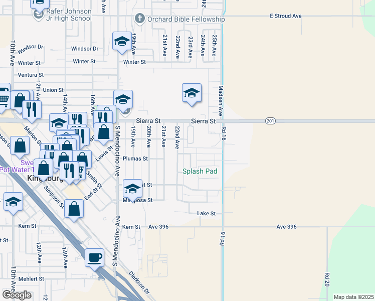 map of restaurants, bars, coffee shops, grocery stores, and more near 1650 22nd Avenue in Kingsburg