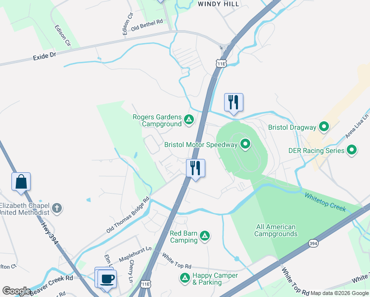 map of restaurants, bars, coffee shops, grocery stores, and more near 2876 U.S. 19 in Bluff City