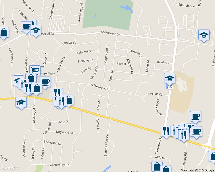 map of restaurants, bars, coffee shops, grocery stores, and more near 132 Kingswood Drive in Clarksville