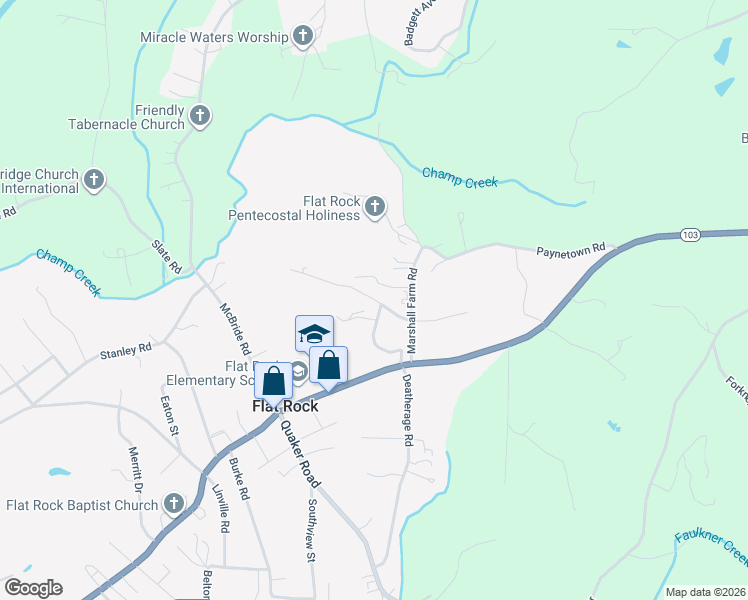 map of restaurants, bars, coffee shops, grocery stores, and more near 217 McMillian Lane in Mount Airy