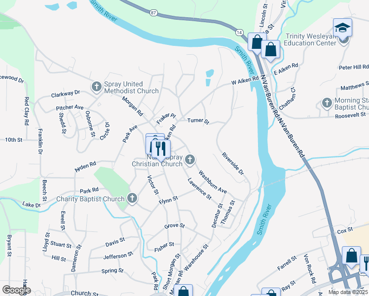 map of restaurants, bars, coffee shops, grocery stores, and more near 539 Washburn Avenue in Eden
