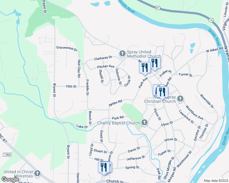 map of restaurants, bars, coffee shops, grocery stores, and more near 769 Circle Drive in Eden