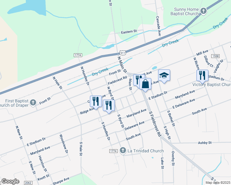 map of restaurants, bars, coffee shops, grocery stores, and more near 1406 Carolina Avenue in Eden