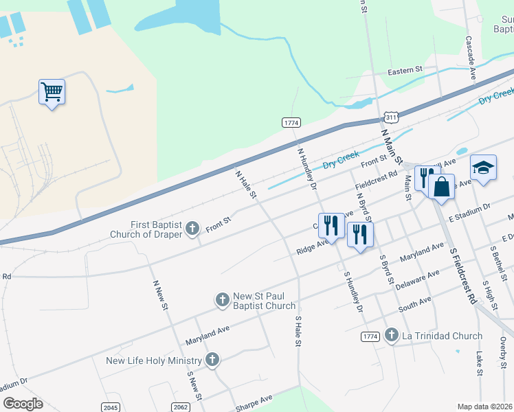 map of restaurants, bars, coffee shops, grocery stores, and more near 1148 Front Street in Eden
