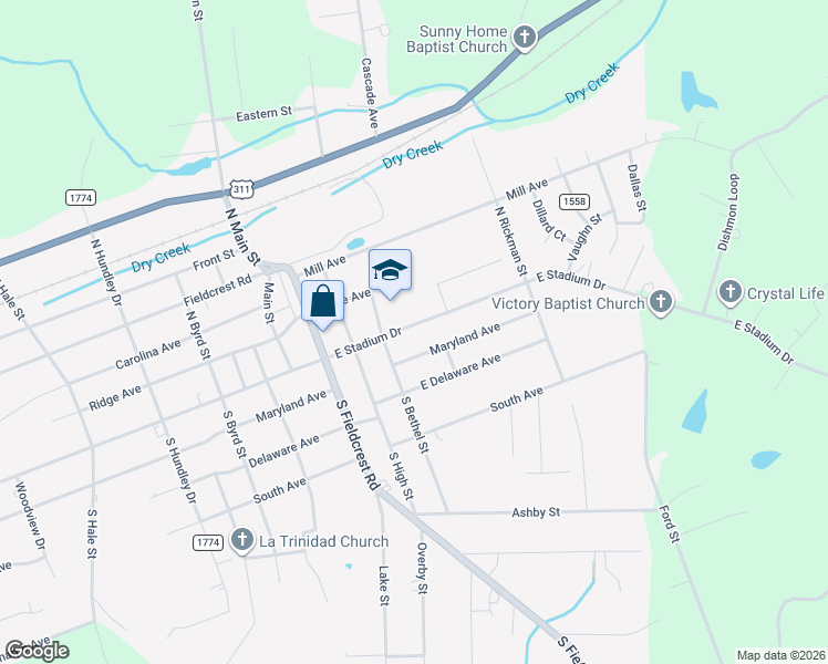 map of restaurants, bars, coffee shops, grocery stores, and more near 1714 East Stadium Drive in Eden