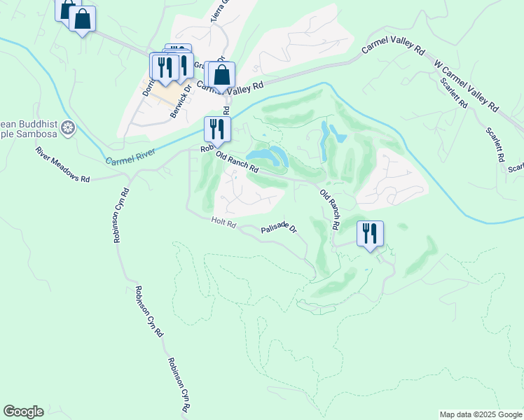 map of restaurants, bars, coffee shops, grocery stores, and more near West Carmel Valley Road in Carmel