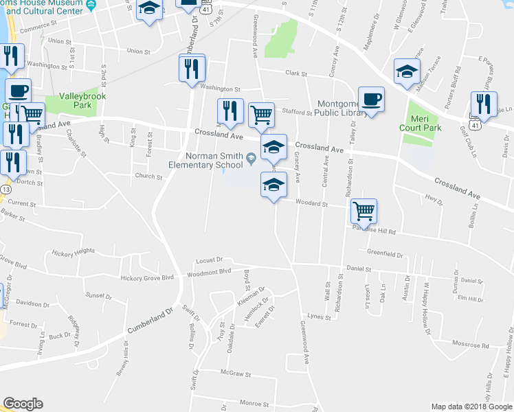 map of restaurants, bars, coffee shops, grocery stores, and more near 812 Greenwood Avenue in Clarksville
