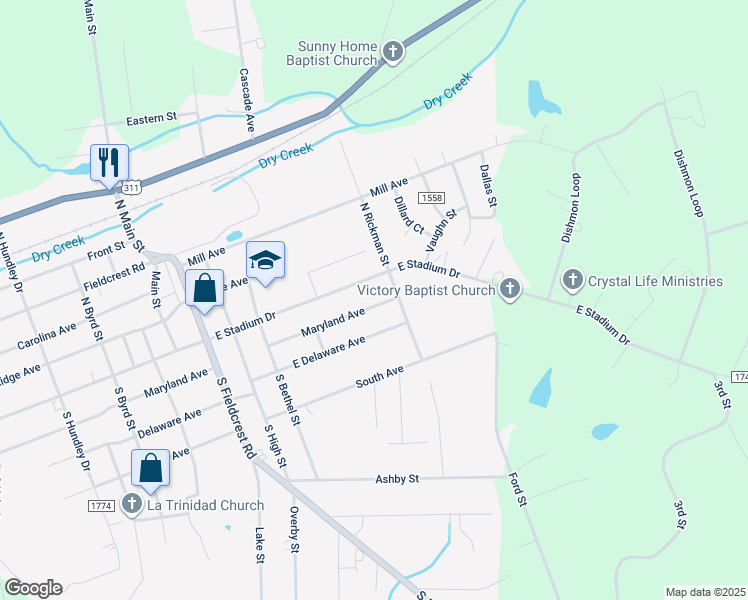 map of restaurants, bars, coffee shops, grocery stores, and more near 1835 Maryland Avenue in Eden