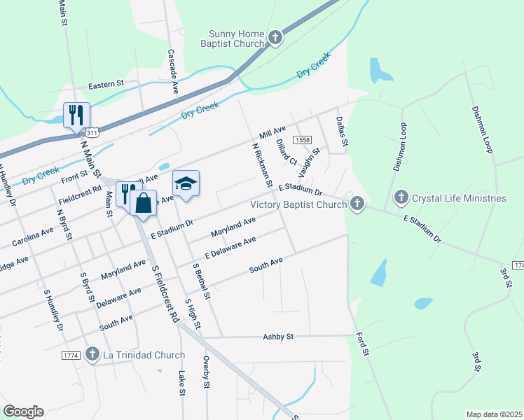 map of restaurants, bars, coffee shops, grocery stores, and more near 1835 Maryland Avenue in Eden