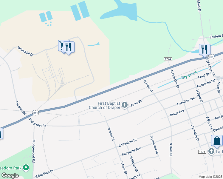 map of restaurants, bars, coffee shops, grocery stores, and more near East Meadow Road in Eden