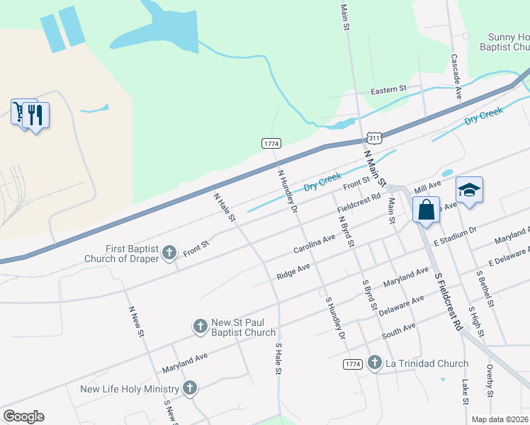 map of restaurants, bars, coffee shops, grocery stores, and more near 1221 Front Street in Eden